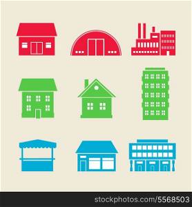 Set of commercial, residential and industrial building icons vector illustration