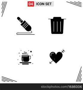 Set of Commercial Solid Glyphs pack for audio cable, tea, technology, trash, heart Editable Vector Design Elements
