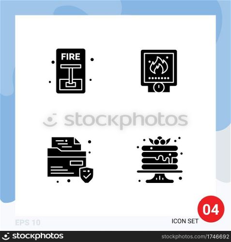 Set of Commercial Solid Glyphs pack for emergency, file, fire, plumbing, security Editable Vector Design Elements