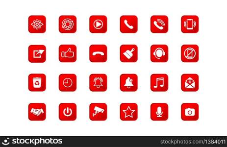Set of communication icons set modern red button . Phone, mobile phone, retro phone, mail and web site symbols on isolated background for applications, web, app. EPS 10 vector.. Set of communication icons set modern red button . Phone, mobile phone, retro phone, mail and web site symbols on isolated background for applications, web, app. EPS 10 vector