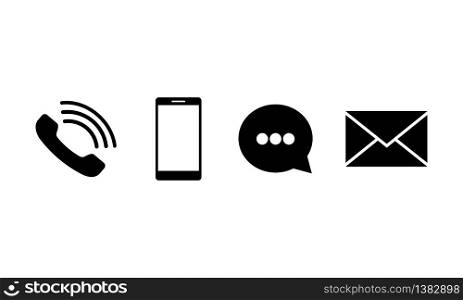 Set of communication icons set. Phone, mobile phone, chat, email for applications, web, app on isolated white background EPS 10 vector.. Set of communication icons set. Phone, mobile phone, chat, email for applications, web, app on isolated white background EPS 10 vector