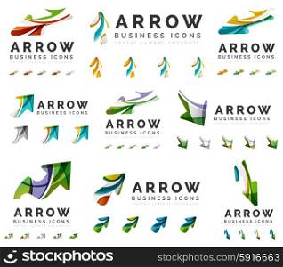 Set of company logotype branding designs, arrow direction concept icons isolated on white