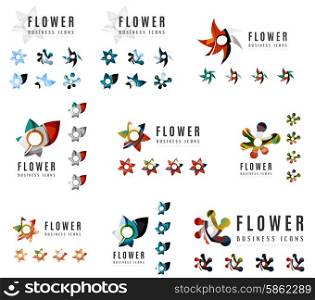 Set of company logotype branding designs, flower blooming concept icons isolated on white