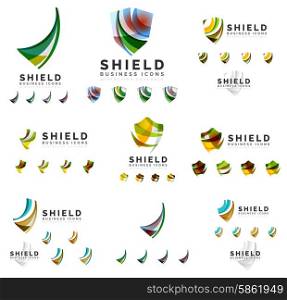 Set of company logotype branding designs, shield protection concept icons isolated on white