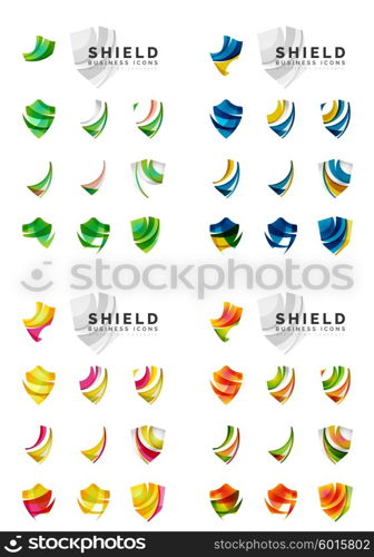 Set of company logotype branding designs, shield protection concept icons isolated on white