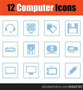 Set of computer icons. Blue frame design. Vector illustration.