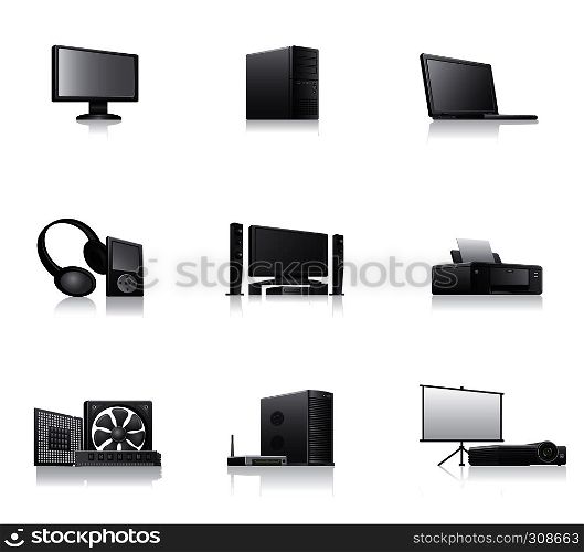 set of computers and electronics devices icons