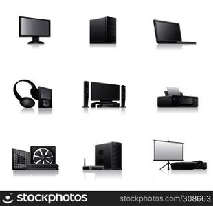 set of computers and electronics devices icons