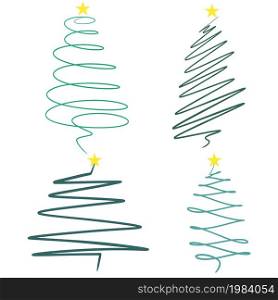 Set of concise Christmas spruces, vector illustration. Collection of Christmas trees with stars line art. Minimalistic decorations for New Year&rsquo;s cards and greetings.. Set of concise Christmas spruces, vector illustration.