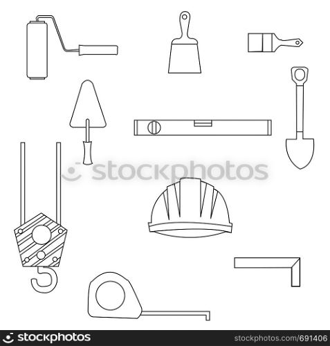 Set of construction equipment and tools, vector image.flat icons and line drawings
