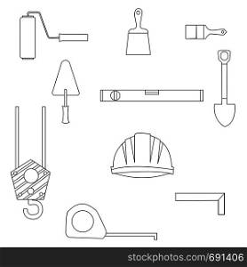 Set of construction equipment and tools, vector image.flat icons and line drawings