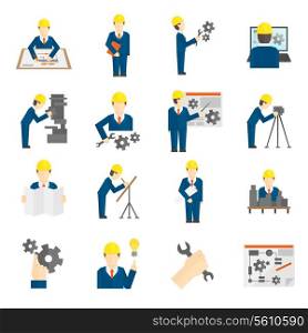 Set of construction industry engineer workers icons in flat style for profession science user computer interface vector illustration