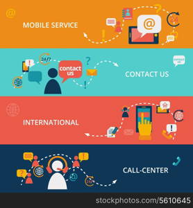 Set of contact us call center business chat communication banners vector illustration