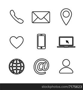 Set of contact us linear icon. Web communication icons isolated. Mail phone location website account internet icon. EPS 10. Set of contact us linear icon. Web communication icons isolated. Mail phone location website account internet icon.