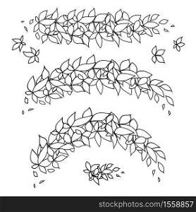 Set of contour branches with leaves of various bends. Leaves and shoots. Vector line art element for invitations, cards and your design.. Set of contour branches with leaves of various bends. Leaves and shoots. Vector line art