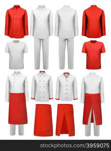 Set of cook clothing - aprons, uniforms. Vector.