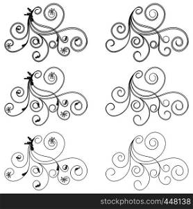 Set of corner and border floral design elements for patterns, templates or backgrounds, vector illustration