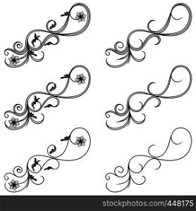 Set of corner swirl floral design elements for patterns, templates or backgrounds, vector illustration