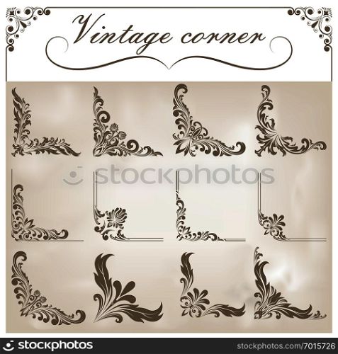 set of corners design elements, vintage frame with beautiful filigree, decorative borders,vector illustration