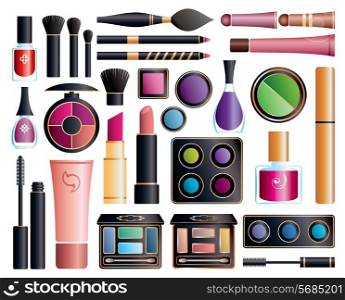 Set of cosmetic accessories on a white background