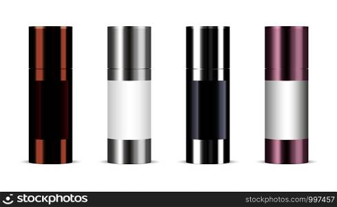 Set of cosmetic products mockup on a white background. Cosmetic package collection for cream, soups, foams, shampoo with different color. Vector blank mock up for brand template.. Set of cosmetic products mockup. Cosmetic package