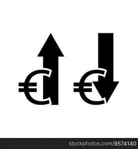 Set of cost symbol euro increase and decrease icon.Vector illustration. EPS 10. Stock image.. Set of cost symbol euro increase and decrease icon.Vector illustration. EPS 10.