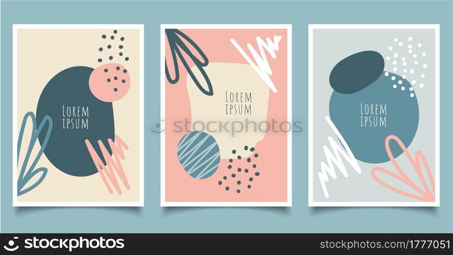 Set of cover brochure template abstract hand drawn pattern organic shapes with line pastel color background. Vector illustration