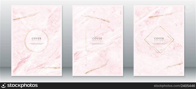 Set of cover page design luxury with marble background and gold frame