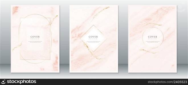 Set of cover page design luxury with marble background and gold texture