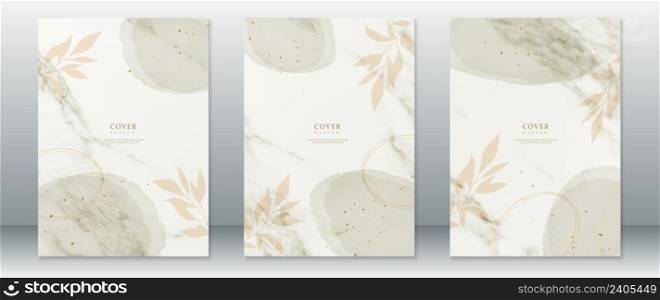 Set of cover page design watercolor background with leaf and gold texture