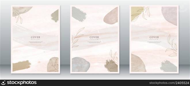 Set of cover page design with natural leaf and watercolor background
