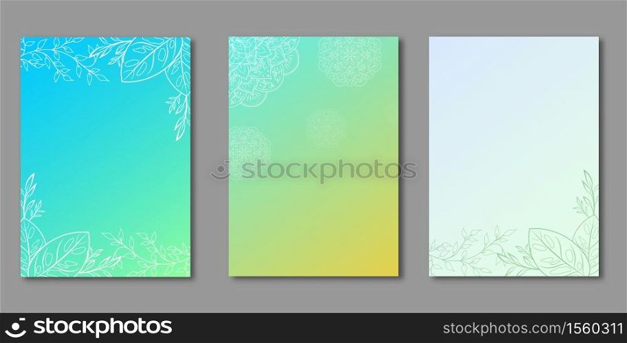 Set of Covers design, Floral flower and mandalas with gradient background, Pattern of botanical template set, Natural color concept, Vector illustration