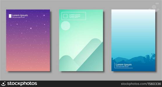 Set of covers design, Modern template with Landscape and Starry night, gradient background, Pattern of covers template set, Vector illustration