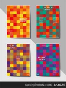 Set of covers with flat color geometric pattern. Format A-4. Casual modern colors. Colorful background. Applicable for flyers, posters, banners or billboards and booklets