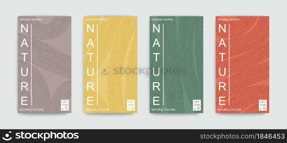 Set of covers with pattern of organic lines and shapes. Natural texture of vegetative lines. Minimalistic trendy style. Vector graphics. Set of covers with pattern of organic lines and shapes. Natural texture of vegetative lines. Minimalistic trendy style. Vector templates