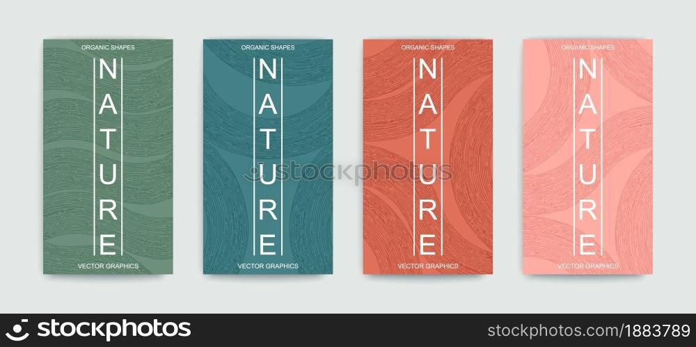 Set of covers with pattern of organic lines and shapes. Natural texture of vegetative lines. Minimalistic trendy style. Vector graphics. Set of covers with pattern of organic lines and shapes. Natural texture of vegetative lines. Minimalistic trendy style. Vector templates