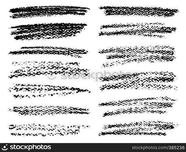 Set of crayon brush stroke, Black ink grunge brush strokes, Vector illustration.