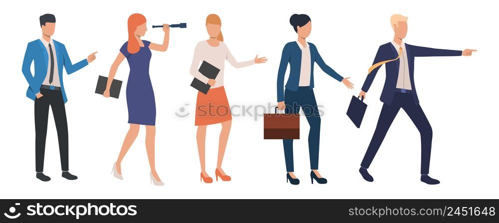 Set of creative business leaders achieving success. Group of managers solving any problems. Vector illustration can be used for career, ladder of success, researcher. Set of creative business leaders achieving success