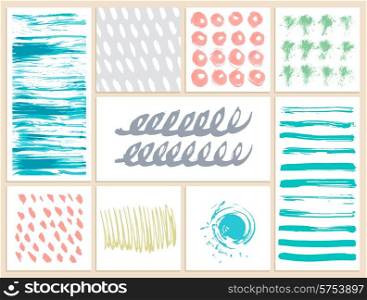 Set of creative cards with blots and scribbles. Vector illustration.. Set of creative cards with blots and scribbles.