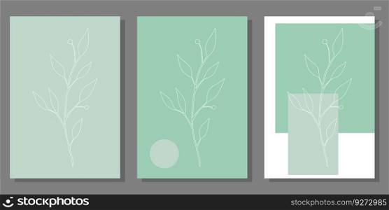 Set of creative minimalist paintings with botanical elements and shapes. For interior decoration, print and design