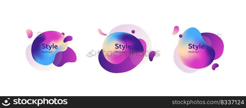 Set of creative multi-colored bubble-shaped objects. Dynamical colored forms. Gradient banners with flowing liquid shapes. Template for design of logo, flyer or presentation. Vector illustration. Set of creative multi-colored bubble-shaped objects