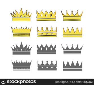 set of crowns in different styles flat illustration, vector. set of crowns in different styles flat illustration
