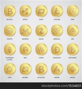 Set of Cryptocurrency in concept Business and finance, Money Bitcoin Icon Vector.