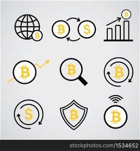 Set of Cryptocurrency in concept Business and finance, Money Bitcoin Icon Vector.