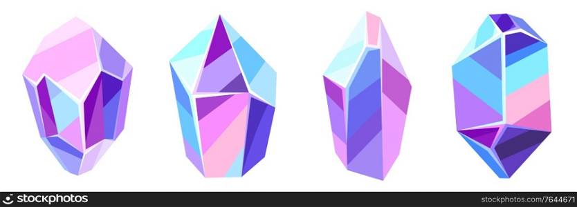 Set of crystals and minerals. Decorative illustration of precious stones.. Set of crystals and minerals.