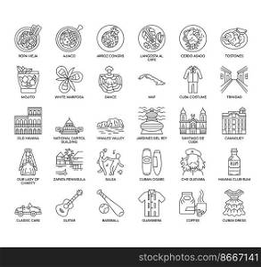 Set of Cuba thin line icons for any web and app project.