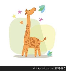 Set of cute animals in cartoon style isolated on white background. Vector graphics.. The giraffe in cartoon style isolated on white background. Vector graphics.