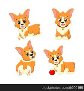 Set of cute baby dogs cartoon in different poses