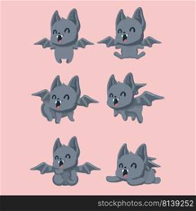 Set of cute bats on pastel background. 