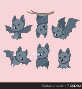 Set of cute bats on pastel background. . Set of cute bats 